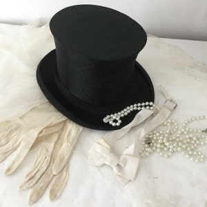 Antique Chapeau Claque Cylinder Silk Hat Edwardian Style Black with Original Hat Box Green