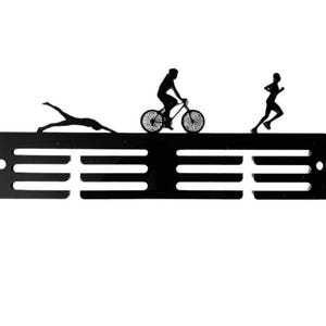 Personalised LADIES FEMALE Triathlon Medal Holder Rack Hanger 3 Tier In Black 5mm Acrylic