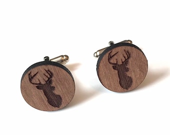 Mens Cufflinks Stag Head in Walnut Wood