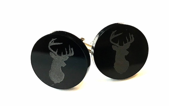 Boutons De Manchette En Bois Gravés Tête De Cerf - Neufs Avec étiquettes