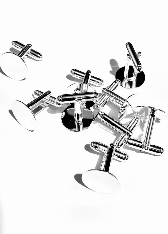 Cufflink Blanks DIY Brass Findings - Silver Plated - 8mm Flat Pad - Pack of 10 | UK