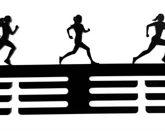 Personalised Ladies Girls Running Medal Holder Rack Hanger 3 Tier In Black 5mm Acrylic
