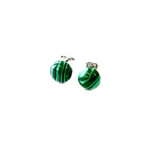 Malachite Cabochon Ear Studs Earrings On 316L Surgical Steel Posts Pair Gift