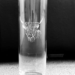 Glasvase mit Highland Kuh Geschenk Hohe Zylindervase 26 cm