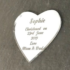 Personalised Heart Christening Keepsake Gift In Silver Mirror 5cm