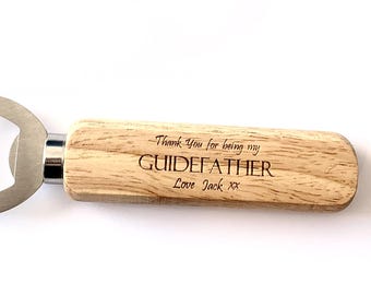 Personalised Wooden Bottle Opener "GUIDEFATHER" THANK YOU Christening Gift