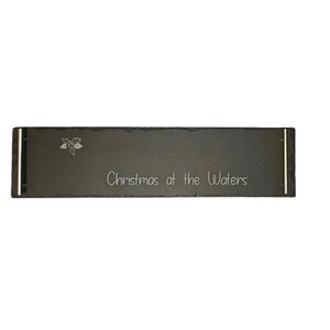 Tabla de quesos personalizada de pizarra larga con asas cromadas, regalo