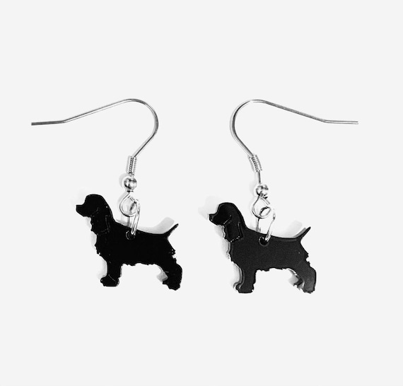 Cocker Spaniel Dog Earrings Drop Dangle Earrings in Black Acrylic Gift Etsy