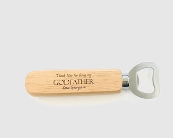 Bottle Opener Personalised Engraved Wooden Bottle Opener Christening THANK YOU For Being My Godfather Gift