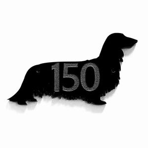 Dachshund Dog Long Coat Door House Number Name Sign Plaque In Black Acrylic