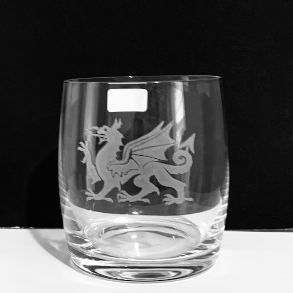 Welsh Dragon Engraved Crystal Whisky Glass Tumbler Gift With A Rustic Slate Coaster Gift Set 350ml