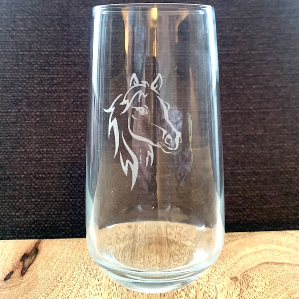 Horse Head Engraved Hi Ball Tumbler Drinks Juice Beer Glass And Rustic Slate Coaster Gift Set