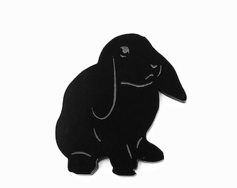 Lop Eared Rabbit Engraved Brooch Badge Pin Scarf Fastener Gift In Black