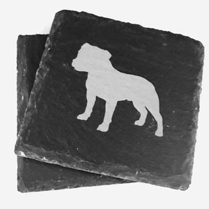 Staffordshire Bull Terrier Dog Rustic Slate Coasters Laser Engraved Coaster Gift Set