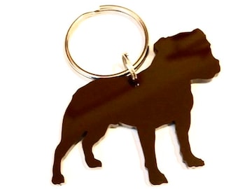 Staffordshire Bull Terrier Staffie Staffy Dog Keyring  Bag Charm Keychain in Brown