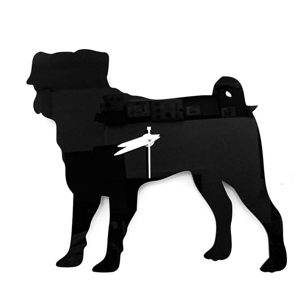 Pug Dog Clock In Black Acrylic ..Wall Clock