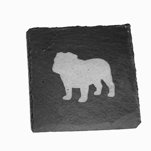 British English Bulldog Dog Rustic Slate Coasters Laser Engraved Coaster Gift Set