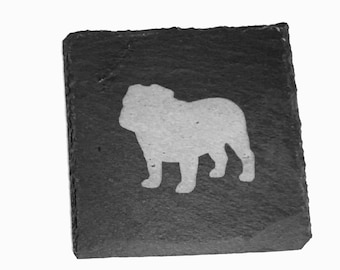 British English Bulldog Dog Rustic Slate Coasters Laser Engraved Coaster Gift Set