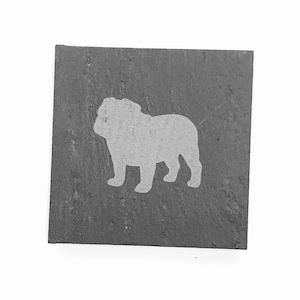 British English Bulldog Dog Linea Slate Coasters Laser Engraved Coaster Gift Set