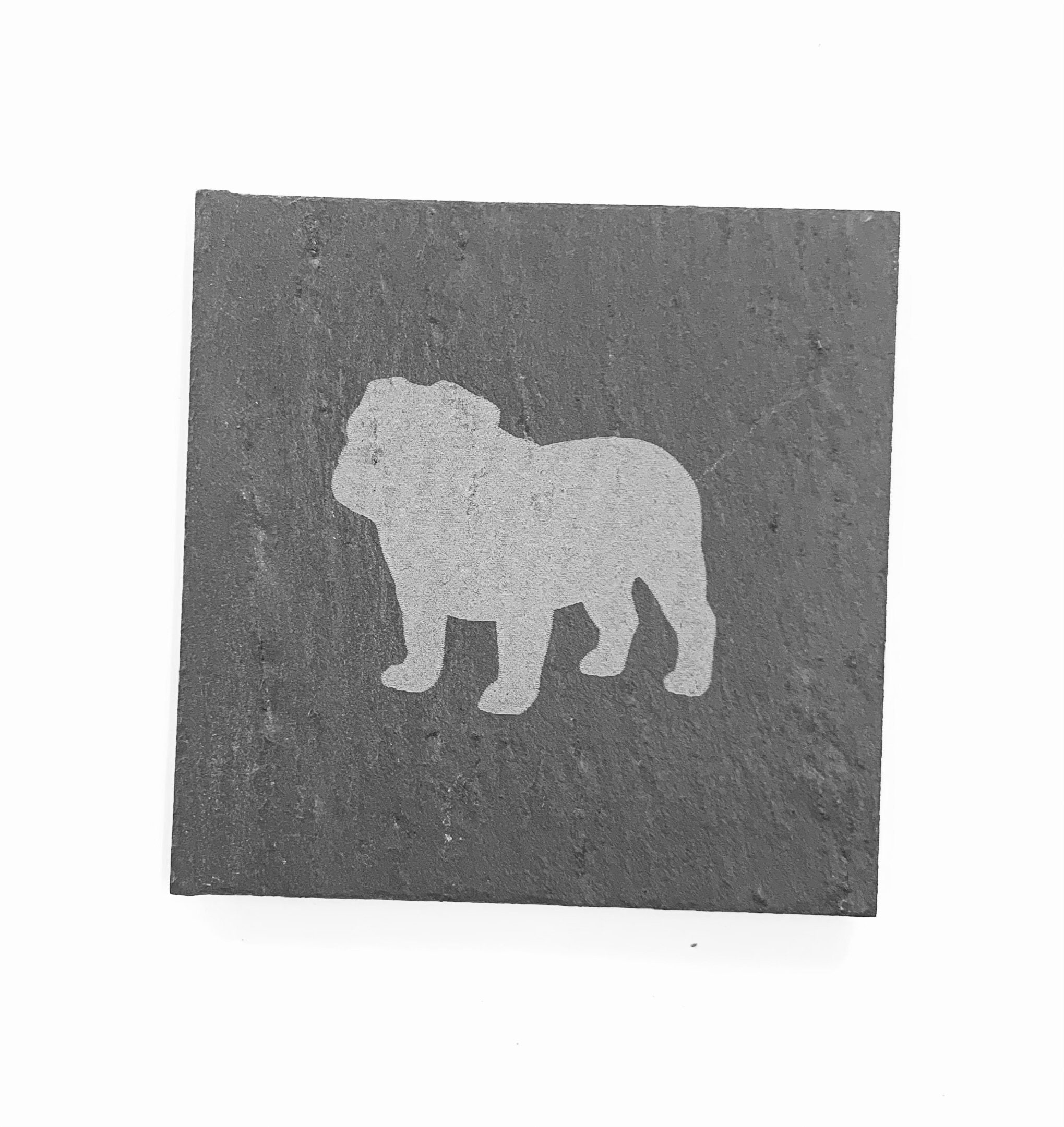 British English Bulldog Dog Linea Slate Coasters Laser Engraved Coaster Gift Set