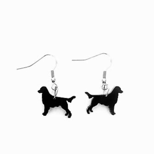 Flat Coat Retriever Dog Earrings Drop Dangle Earrings In Black Acrylic