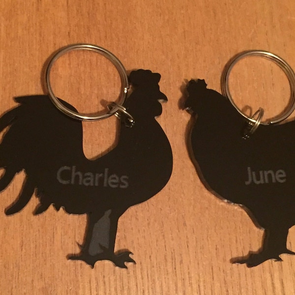 Personalised Chicken & Cockerel His And Hers, His And His, Hers And Hers, Keyrings Bag Charm Keychain Gift In Black