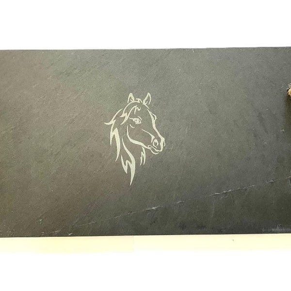 Horse Head Slate Cheese Board Serving Platter With Rope Handles Laser Engraved
