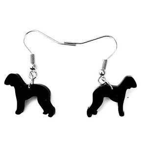 Orecchini pendenti a forma di cane Bedlington Terrier in acrilico nero, regalo