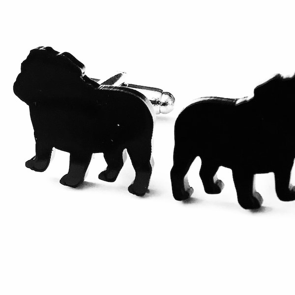 British English Bulldog Dog Cufflinks Mens Novelty Dog Cufflinks In Black