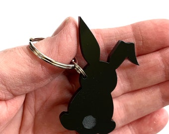 ☆送料・関税込☆TheOpen Product★Black Rabbit Keychain Black Black Leather Rabbit Keychain, Cute Bunny Bag Charm, Gift