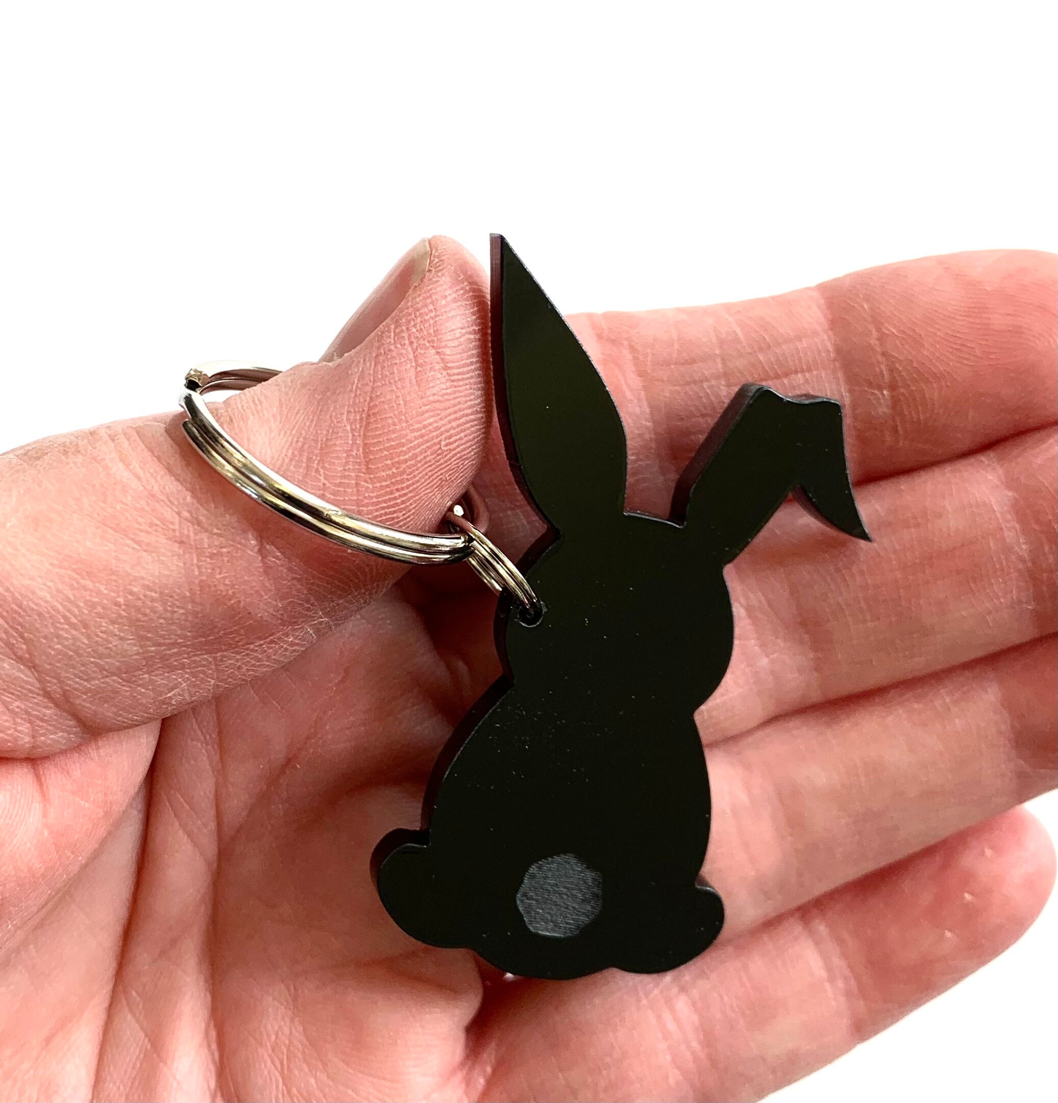 Engraved Lop Eared Rabbit With Tail Keyring Keychain Bag