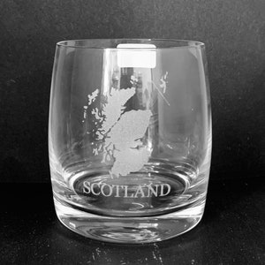 Carte de l'Ecosse et gobelet en verre à whisky en cristal gravé 350 ml