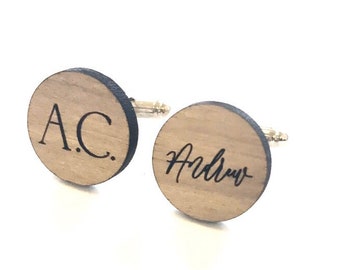 Personalised Cufflinks Engraved In Memories And Derivia Fonts With Name And Initials