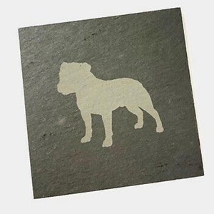 Staffordshire Bull Terrier Dog Linea Slate Coasters Laser Engraved Coaster Gift Set
