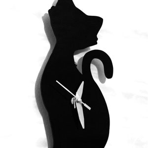 Cute Cat Clock In Black Acrylic Gift