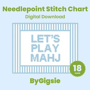 麻雀をしよう！ブルーストライプのデジタルニードルポイント図案 | PDFダウンロード | 18カウントメッシュ | 6.1 x 4.7インチ