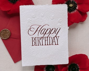 Vintage Birthday Card on  Handmade Paper with Envelope & Wax Seal | Birthday Greeting Card | Happy Birthday Card | Vintage Birthday Cake