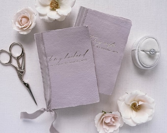 His and Hers - To My Husband/Wife Foil Pressed Vow Books on Dusk Handmade Paper