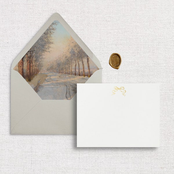 A2 Foil pressed Vintage Bow Flat Card Envelope, liner & Wax Seals | Set of 10 cards envelopes | Blank Greeting Card | Vintage Bow Cards