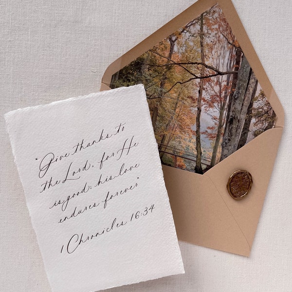 A7 Foil Press Give Thanks Flat Card Envelope, liner & Wax Seal | Single Card and Envelope |Greeting Card | Thanksgiving Card