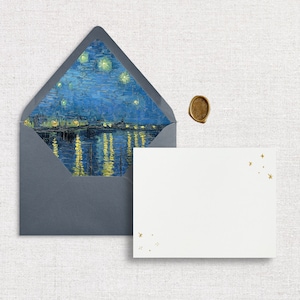 A2 Foil Pressed Stars of the Night Flat Card Envelope, liner & Wax Seals | Set of 10 cards  envelopes | Blank Greeting Card | Stars Card