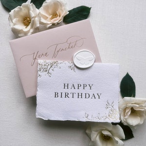 Carte d'anniversaire florale en papier fait main avec enveloppe et sceau de cire | carte de voeux d'anniversaire | carte joyeux anniversaire