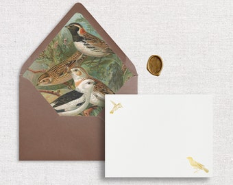 A2 Foil Pressed Garden Birds Flat Card Envelope, liner & Wax Seals | Set of 10 cards envelopes | Blank Greeting Card | Garden Birds Card