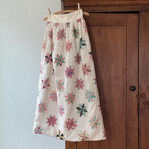 Vintage 1940-tals quiltkjol med stjärnmönster, lapptäcke, handsydd matarsäck