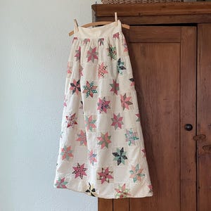 Vintage 1940-tals quiltkjol med stjärnmönster, lapptäcke, handsydd matarsäck
