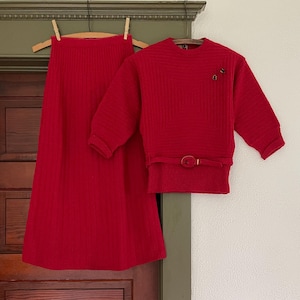 Vintage 1940er Jahre Pullover Rock Set rot Wolle Deko Klein