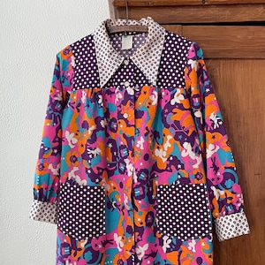 Vintage 1960s Smock Top Psychedelic Mod Long Sleeve