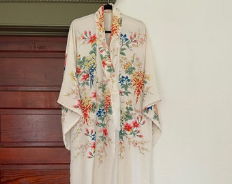 Vintage 1930s Floral Kimono Robe Dressing Gown Luxurious