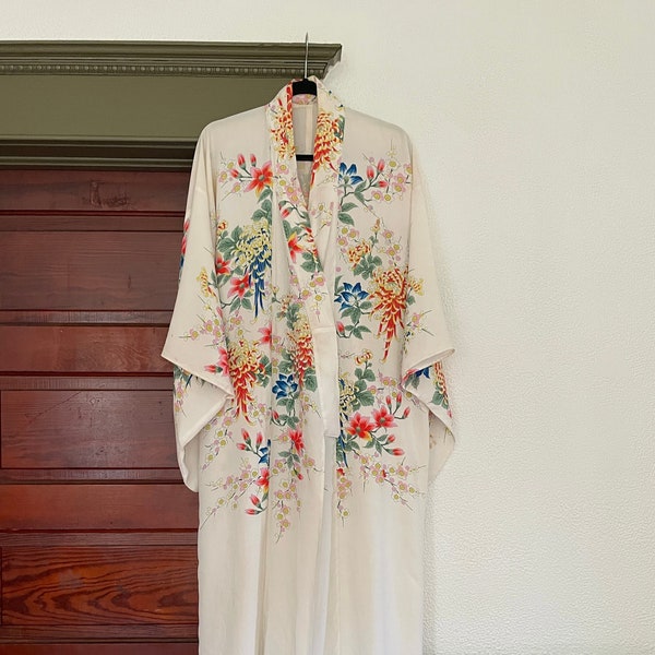 Vintage 1930s Floral Kimono Robe Dressing Gown Luxurious