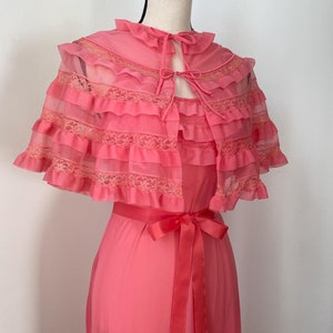 Vintage 1940s 1950s Slip Dress With Capelet Pink Lace Ruffled Women's Unique Find